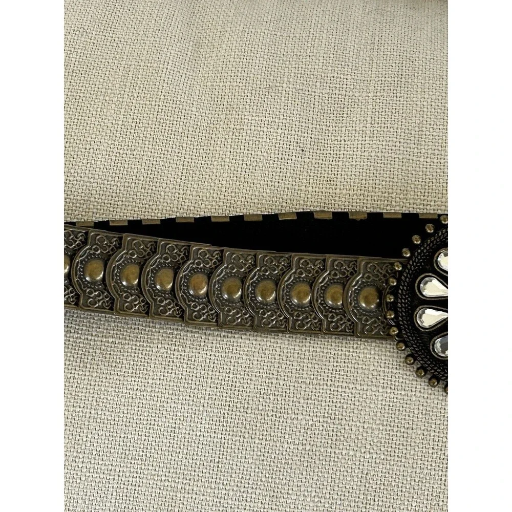 Women's Elastic Stretch Belt Metal Rhinestone Jewels Conch Statement Boho Hippie - Picture 5 of 7